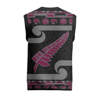 New Zealand Christmas Knitted V-Neck Vest Meri Kirihimete Silver Fern Knit Style Pink Color LT03 - Polynesian Pride