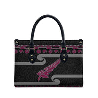 New Zealand Christmas Leather Bag Meri Kirihimete Silver Fern Knit Style Pink Color LT03 - Polynesian Pride