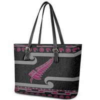 New Zealand Christmas Leather Tote Bag Meri Kirihimete Silver Fern Knit Style Pink Color LT03 - Polynesian Pride