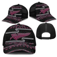 New Zealand Christmas Mesh Trucker Cap Meri Kirihimete Silver Fern Knit Style Pink Color - Polynesian Pride