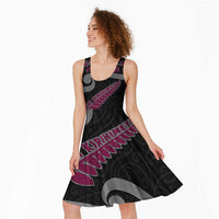 New Zealand Christmas Midi Dress Meri Kirihimete Silver Fern Knit Style Pink Color LT03 - Polynesian Pride