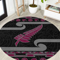 New Zealand Christmas Round Carpet Meri Kirihimete Silver Fern Knit Style Pink Color LT03 Pink - Polynesian Pride
