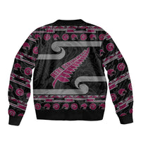 New Zealand Christmas Sleeve Zip Bomber Jacket Meri Kirihimete Silver Fern Knit Style Pink Color LT03 - Polynesian Pride