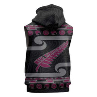 New Zealand Christmas Sleeveless Zip Hoodie Meri Kirihimete Silver Fern Knit Style Pink Color LT03 - Polynesian Pride