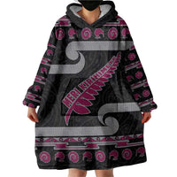 New Zealand Christmas Wearable Blanket Hoodie Meri Kirihimete Silver Fern Knit Style Pink Color LT03 - Polynesian Pride