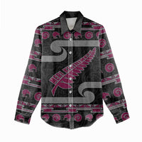 New Zealand Christmas Women Casual Shirt Meri Kirihimete Silver Fern Knit Style Pink Color LT03 - Polynesian Pride
