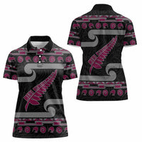 New Zealand Christmas Women Polo Shirt Meri Kirihimete Silver Fern Knit Style Pink Color LT03 - Polynesian Pride