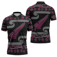 New Zealand Christmas Zipper Polo Shirt Meri Kirihimete Silver Fern Knit Style Pink Color - Polynesian Pride