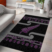 New Zealand Christmas Area Rug Meri Kirihimete Silver Fern Knit Style Purple Color LT03 - Polynesian Pride