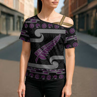 New Zealand Christmas Cross Shoulder Shirt Meri Kirihimete Silver Fern Knit Style Purple Color - Polynesian Pride