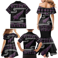New Zealand Christmas Family Matching Mermaid Dress and Hawaiian Shirt Meri Kirihimete Silver Fern Knit Style Purple Color LT03 - Polynesian Pride