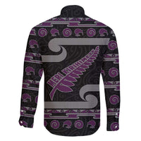 New Zealand Christmas Family Matching Tank Maxi Dress and Hawaiian Shirt Meri Kirihimete Silver Fern Knit Style Purple Color LT03 - Polynesian Pride