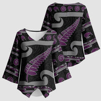 New Zealand Christmas Kimono Sleeve Blouse Meri Kirihimete Silver Fern Knit Style Purple Color LT03 - Polynesian Pride