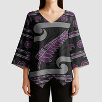 New Zealand Christmas Kimono Sleeve Blouse Meri Kirihimete Silver Fern Knit Style Purple Color LT03 - Polynesian Pride