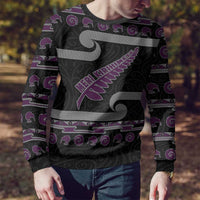 New Zealand Christmas Ugly Christmas Sweater Meri Kirihimete Silver Fern Knit Style Purple Color LT03 - Polynesian Pride