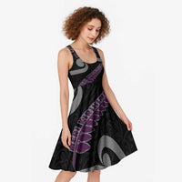 New Zealand Christmas Midi Dress Meri Kirihimete Silver Fern Knit Style Purple Color LT03 - Polynesian Pride
