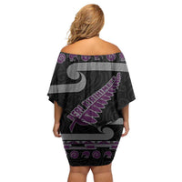 New Zealand Christmas Off Shoulder Short Dress Meri Kirihimete Silver Fern Knit Style Purple Color LT03 - Polynesian Pride
