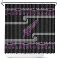 New Zealand Christmas Shower Curtain Meri Kirihimete Silver Fern Knit Style Purple Color LT03 Purple - Polynesian Pride