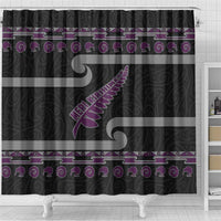 New Zealand Christmas Shower Curtain Meri Kirihimete Silver Fern Knit Style Purple Color LT03 - Polynesian Pride