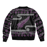 New Zealand Christmas Sleeve Zip Bomber Jacket Meri Kirihimete Silver Fern Knit Style Purple Color LT03 - Polynesian Pride