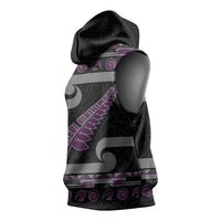 New Zealand Christmas Sleeveless Hoodie Meri Kirihimete Silver Fern Knit Style Purple Color - Polynesian Pride
