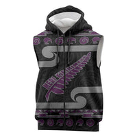 New Zealand Christmas Sleeveless Zip Hoodie Meri Kirihimete Silver Fern Knit Style Purple Color LT03 Purple - Polynesian Pride