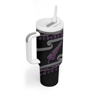 New Zealand Christmas Tumbler With Handle Meri Kirihimete Silver Fern Knit Style Purple Color LT03 - Polynesian Pride