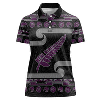 New Zealand Christmas Women Polo Shirt Meri Kirihimete Silver Fern Knit Style Purple Color LT03 Female Purple - Polynesian Pride