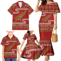 New Zealand Christmas Family Matching Mermaid Dress and Hawaiian Shirt Meri Kirihimete Silver Fern Knit Style Green Color LT03 - Polynesian Pride