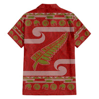 New Zealand Christmas Family Matching Off Shoulder Short Dress and Hawaiian Shirt Meri Kirihimete Silver Fern Knit Style Green Color LT03 - Polynesian Pride
