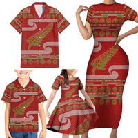 New Zealand Christmas Family Matching Short Sleeve Bodycon Dress and Hawaiian Shirt Meri Kirihimete Silver Fern Knit Style Green Color LT03 - Polynesian Pride
