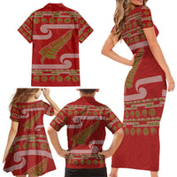 New Zealand Christmas Family Matching Short Sleeve Bodycon Dress and Hawaiian Shirt Meri Kirihimete Silver Fern Knit Style Green Color LT03 - Polynesian Pride