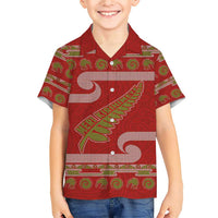 New Zealand Christmas Family Matching Short Sleeve Bodycon Dress and Hawaiian Shirt Meri Kirihimete Silver Fern Knit Style Green Color LT03 Son's Shirt Green - Polynesian Pride