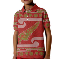 New Zealand Christmas Kid Polo Shirt Meri Kirihimete Silver Fern Knit Style Green Color LT03 Kid Green - Polynesian Pride