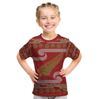 New Zealand Christmas Kid T Shirt Meri Kirihimete Silver Fern Knit Style Green Color LT03 Green - Polynesian Pride