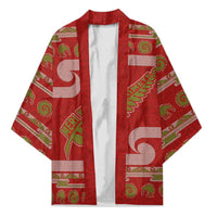 New Zealand Christmas Kimono Meri Kirihimete Silver Fern Knit Style Green Color - Polynesian Pride