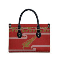 New Zealand Christmas Leather Bag Meri Kirihimete Silver Fern Knit Style Green Color LT03 - Polynesian Pride
