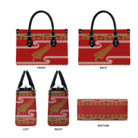 New Zealand Christmas Leather Bag Meri Kirihimete Silver Fern Knit Style Green Color LT03 - Polynesian Pride