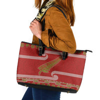 New Zealand Christmas Leather Tote Bag Meri Kirihimete Silver Fern Knit Style Green Color LT03 Green - Polynesian Pride