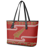 New Zealand Christmas Leather Tote Bag Meri Kirihimete Silver Fern Knit Style Green Color LT03 - Polynesian Pride
