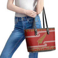 New Zealand Christmas Leather Tote Bag Meri Kirihimete Silver Fern Knit Style Green Color LT03 - Polynesian Pride