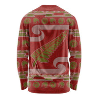 New Zealand Christmas Long Sleeve Shirt Meri Kirihimete Silver Fern Knit Style Green Color - Polynesian Pride