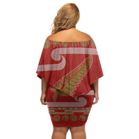New Zealand Christmas Off Shoulder Short Dress Meri Kirihimete Silver Fern Knit Style Green Color LT03 - Polynesian Pride