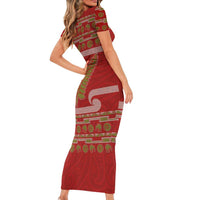 New Zealand Christmas Short Sleeve Bodycon Dress Meri Kirihimete Silver Fern Knit Style Green Color LT03 - Polynesian Pride