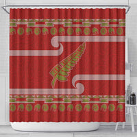 New Zealand Christmas Shower Curtain Meri Kirihimete Silver Fern Knit Style Green Color LT03 - Polynesian Pride