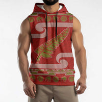 New Zealand Christmas Sleeveless Hoodie Meri Kirihimete Silver Fern Knit Style Green Color - Polynesian Pride