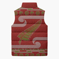 New Zealand Christmas Sleeveless Puffer Jacket Meri Kirihimete Silver Fern Knit Style Green Color - Polynesian Pride