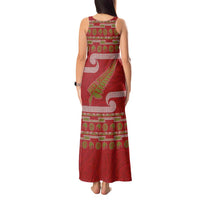 New Zealand Christmas Tank Maxi Dress Meri Kirihimete Silver Fern Knit Style Green Color LT03 - Polynesian Pride