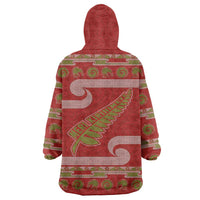 New Zealand Christmas Wearable Blanket Hoodie Meri Kirihimete Silver Fern Knit Style Green Color LT03 - Polynesian Pride