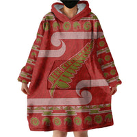 New Zealand Christmas Wearable Blanket Hoodie Meri Kirihimete Silver Fern Knit Style Green Color LT03 - Polynesian Pride